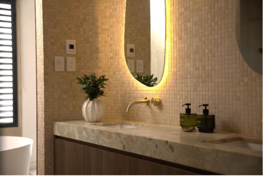 Lucent Leggero wall basin and bath progressive mixer, 180mm curve spout, brushed gold, lead free, model 15037PBG